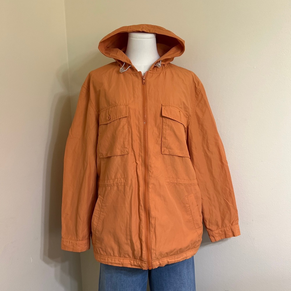 Perry Ellis Womens Orange Hooded Utility Jacket Mesh Lined Size Medium M